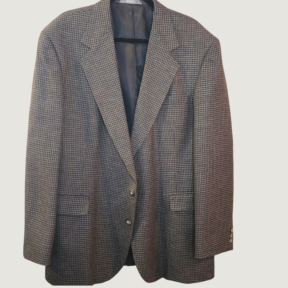 Vintage Haggar Houndstooth Blazer Men Made USA Brown Wool Old Money Preppy